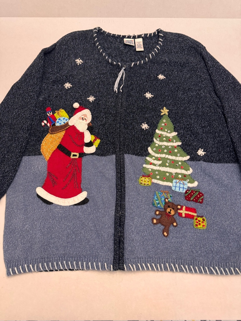 Vintage Main Street Blues Full Zip Christmas Cardigan Sweater Santa Blue Size 2X